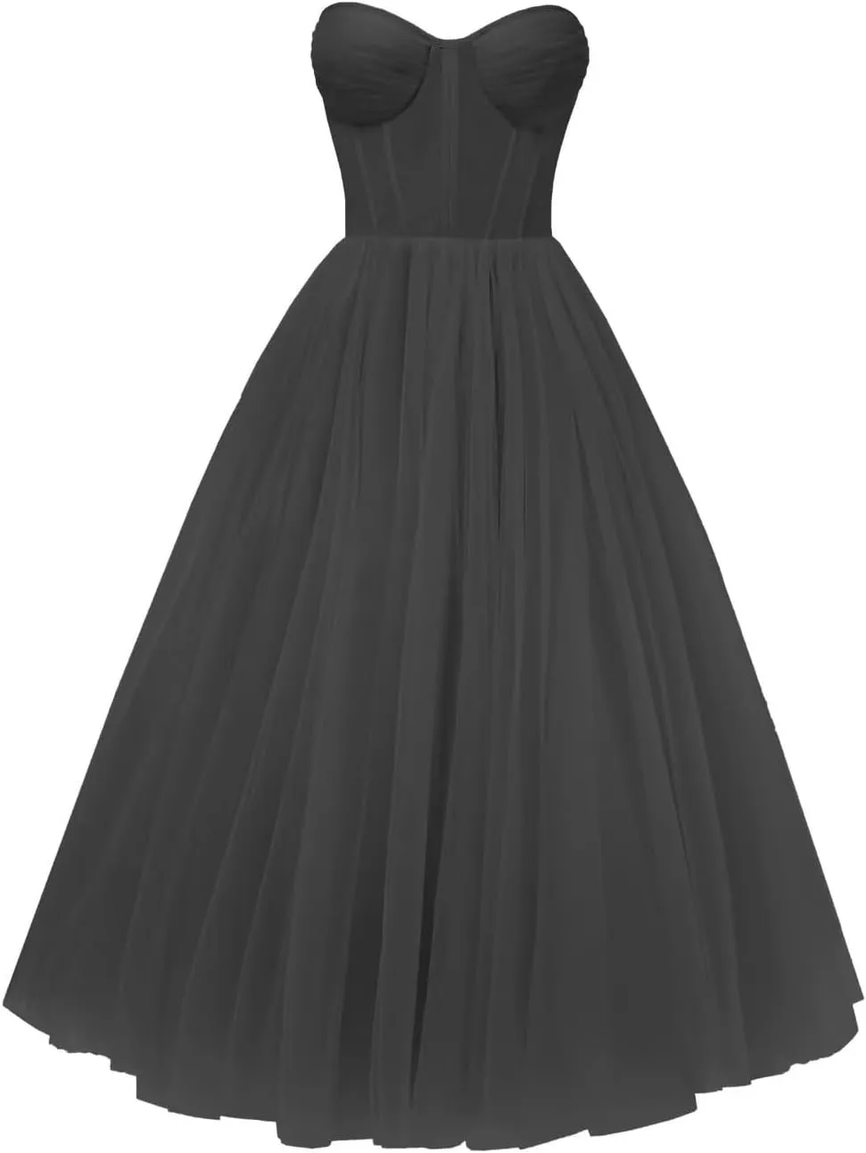 A-line Pleated Tulle Prom Dress for Women, Sleeveless, Midi, Sweetheart Neck, Plus Size