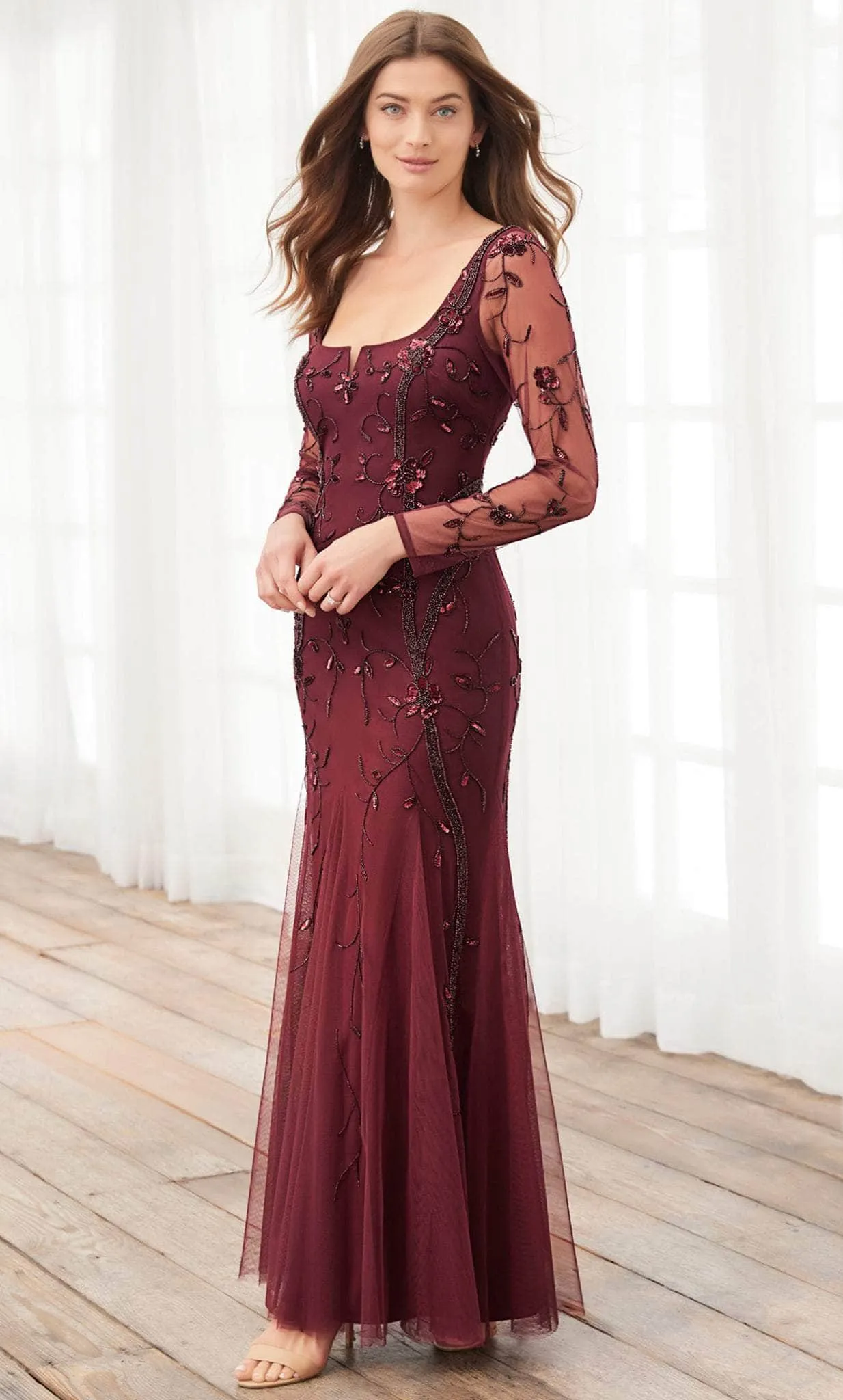 Adrianna Papell Platinum 40396 - Sheer Floral Beaded Dress