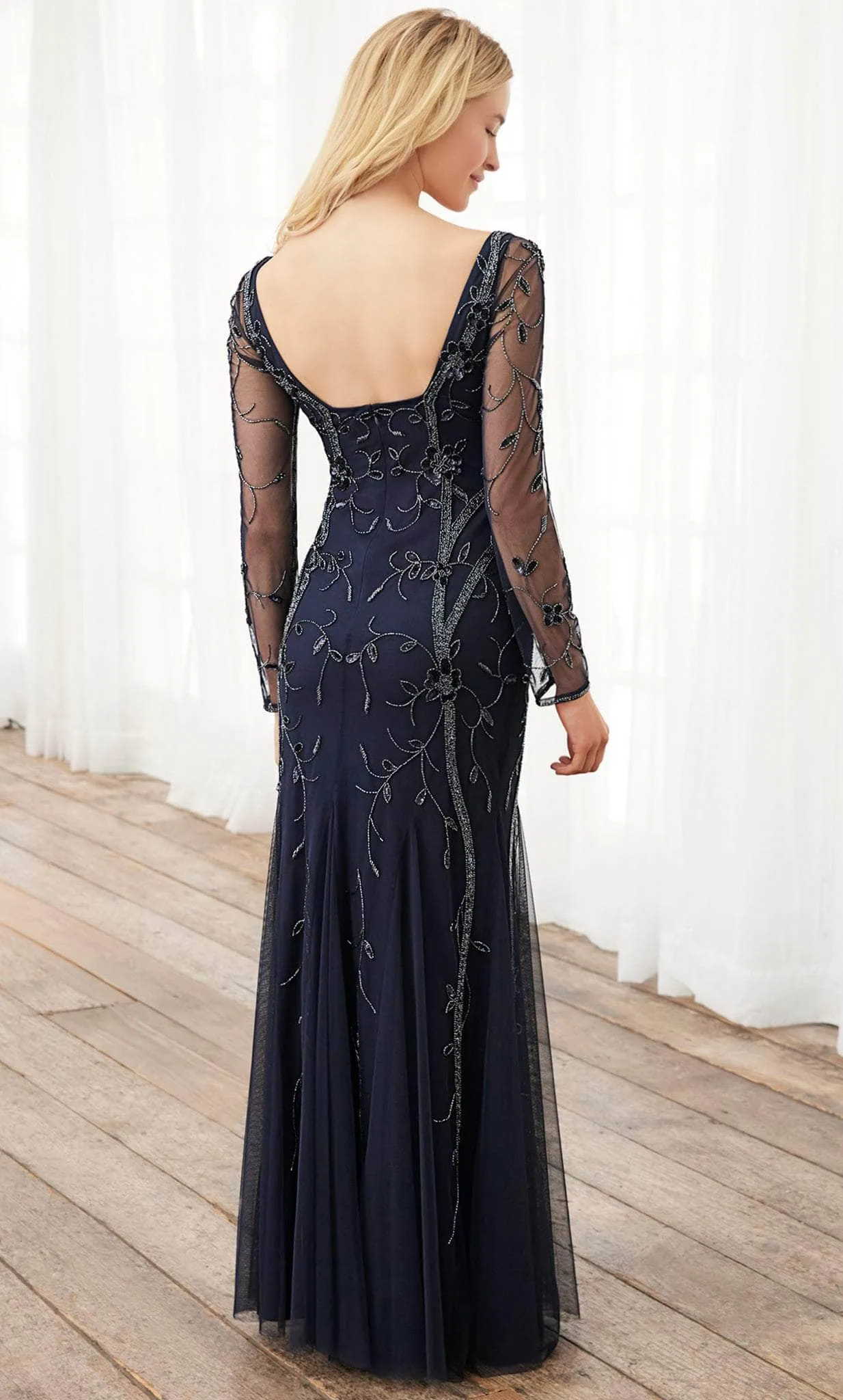 Adrianna Papell Platinum 40396 - Sheer Floral Beaded Dress