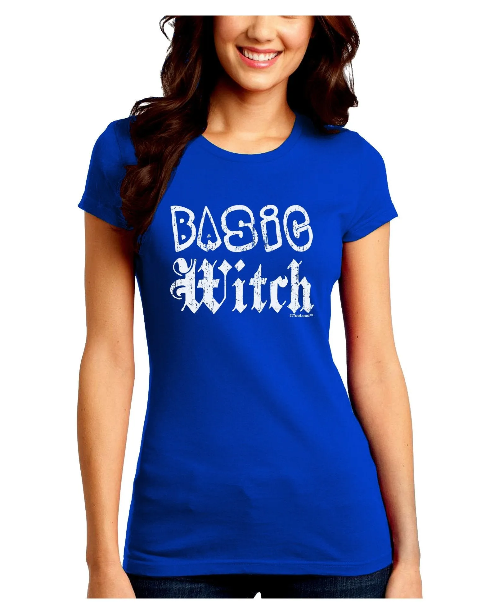 Basic Witch Distressed Juniors Crew Dark T-Shirt