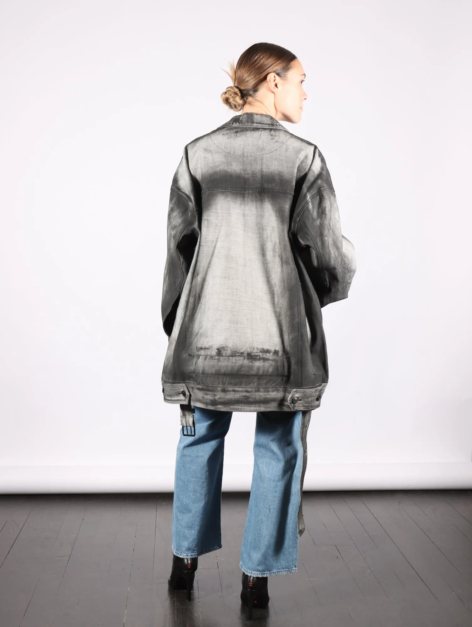 Belted Oversized Denim Jacket in Black Shadow Paint by Melitta Baumeister