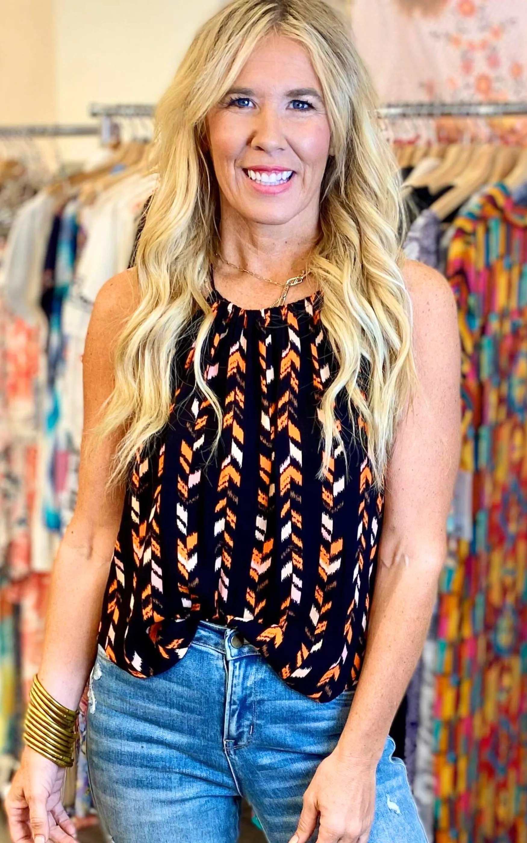 Black Mutli Print Halter Top | FINAL SALE