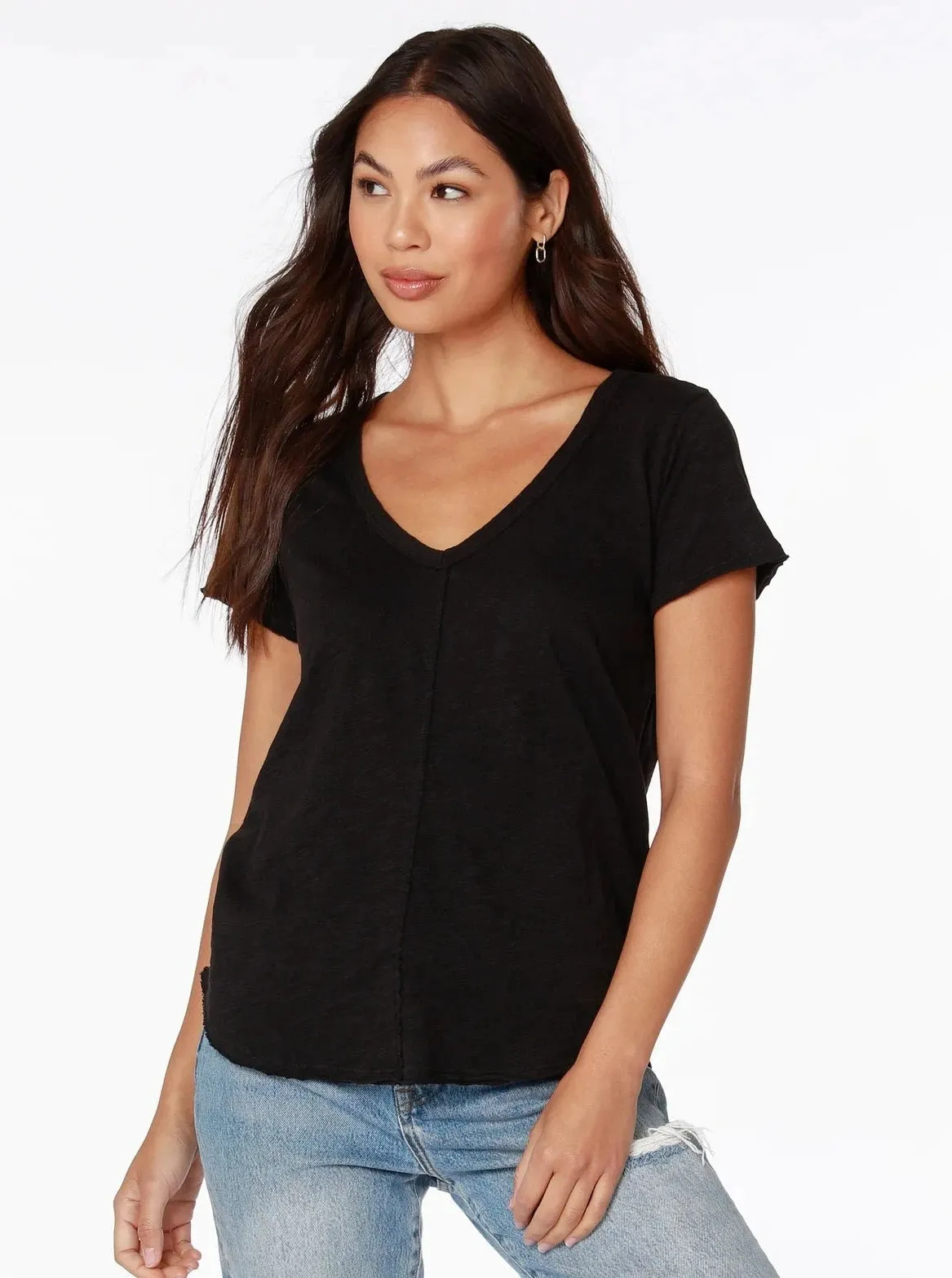 Center Seam VNeck Tee [Black-B-36135]