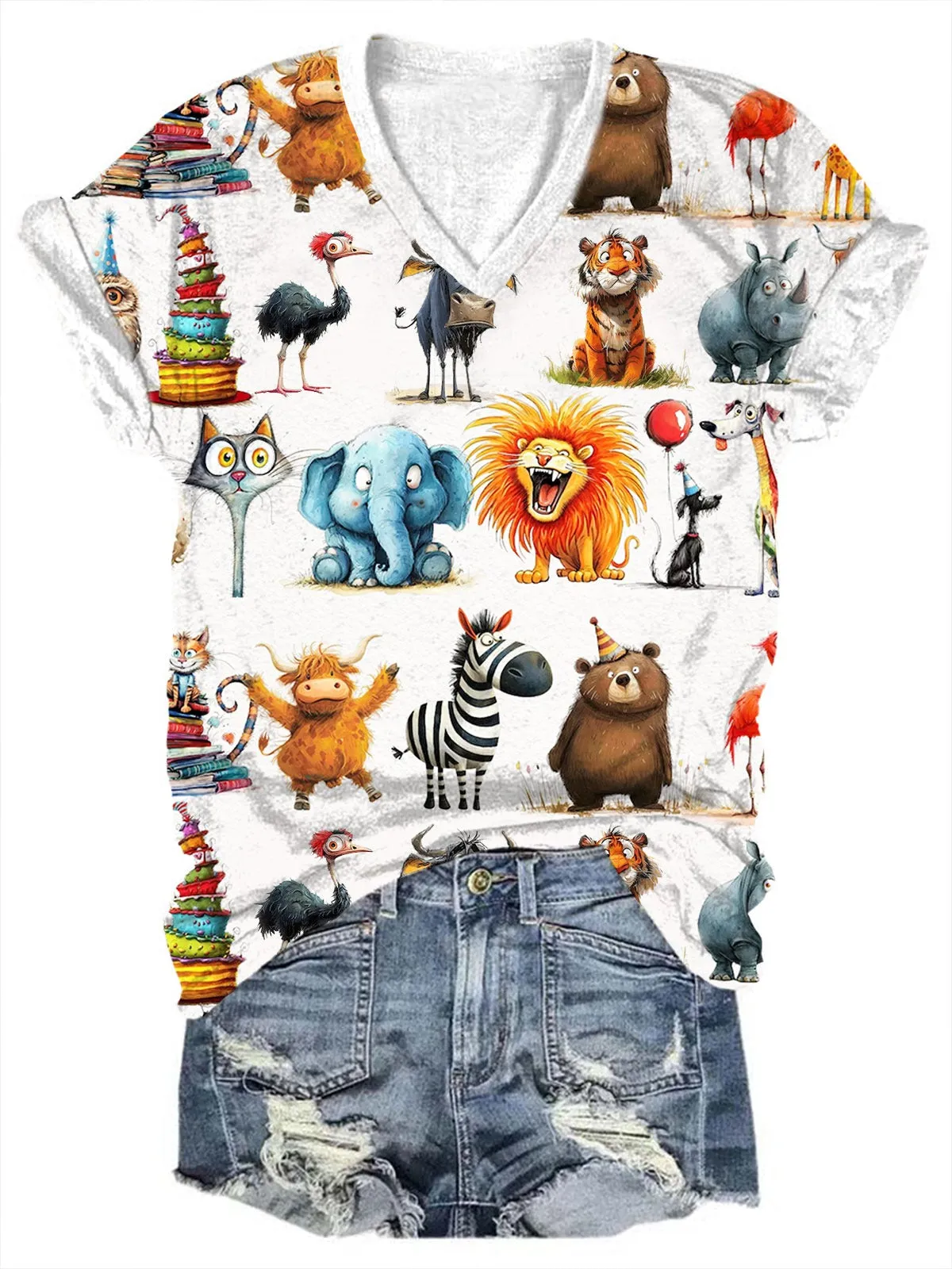 Cute Animal Print Casual Tops