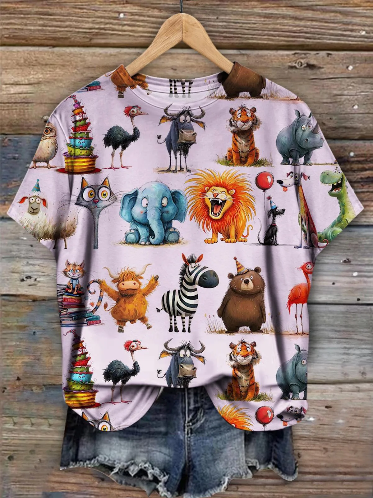 Cute Animal Print Casual Tops