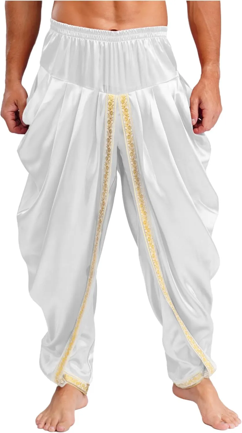 easyforever Men's Satin Harem Pants Lightweight Loose Elastic Waistband Yoga Baggy Trousers