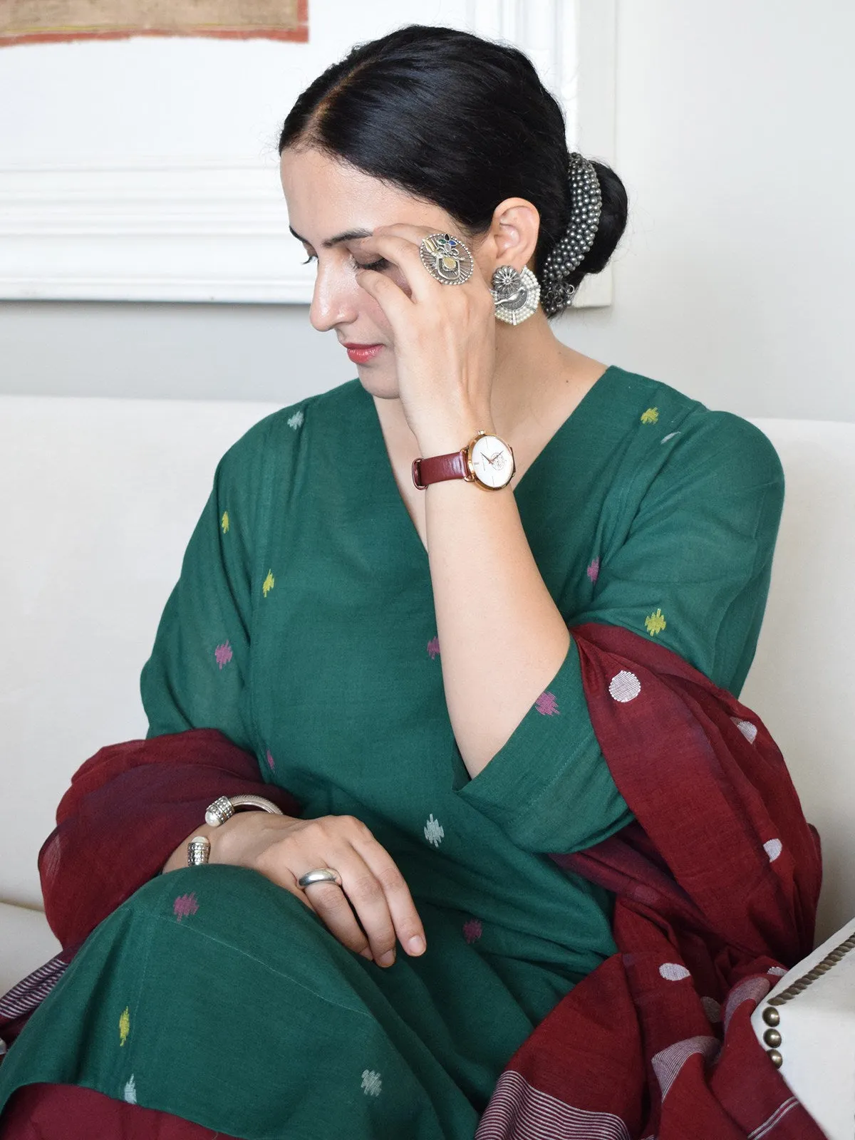 Forest Green Jamdani Phiran Set