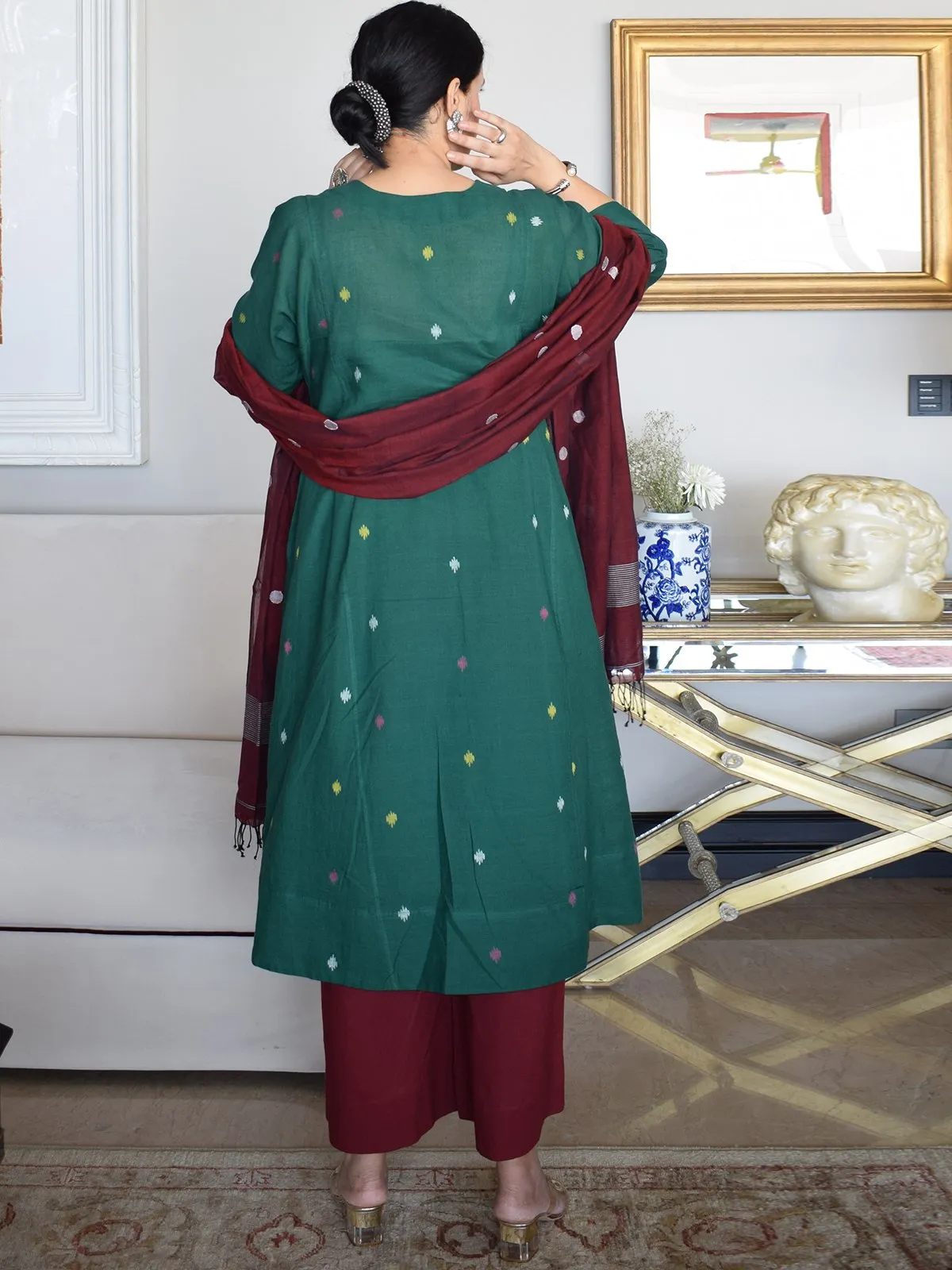 Forest Green Jamdani Phiran Set