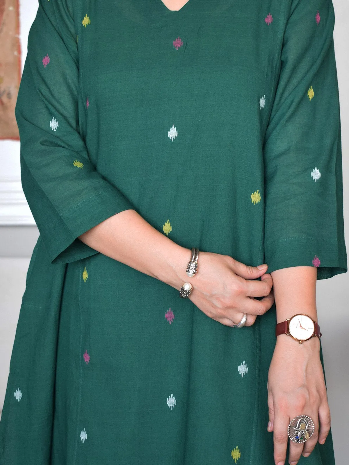 Forest Green Jamdani Phiran Set