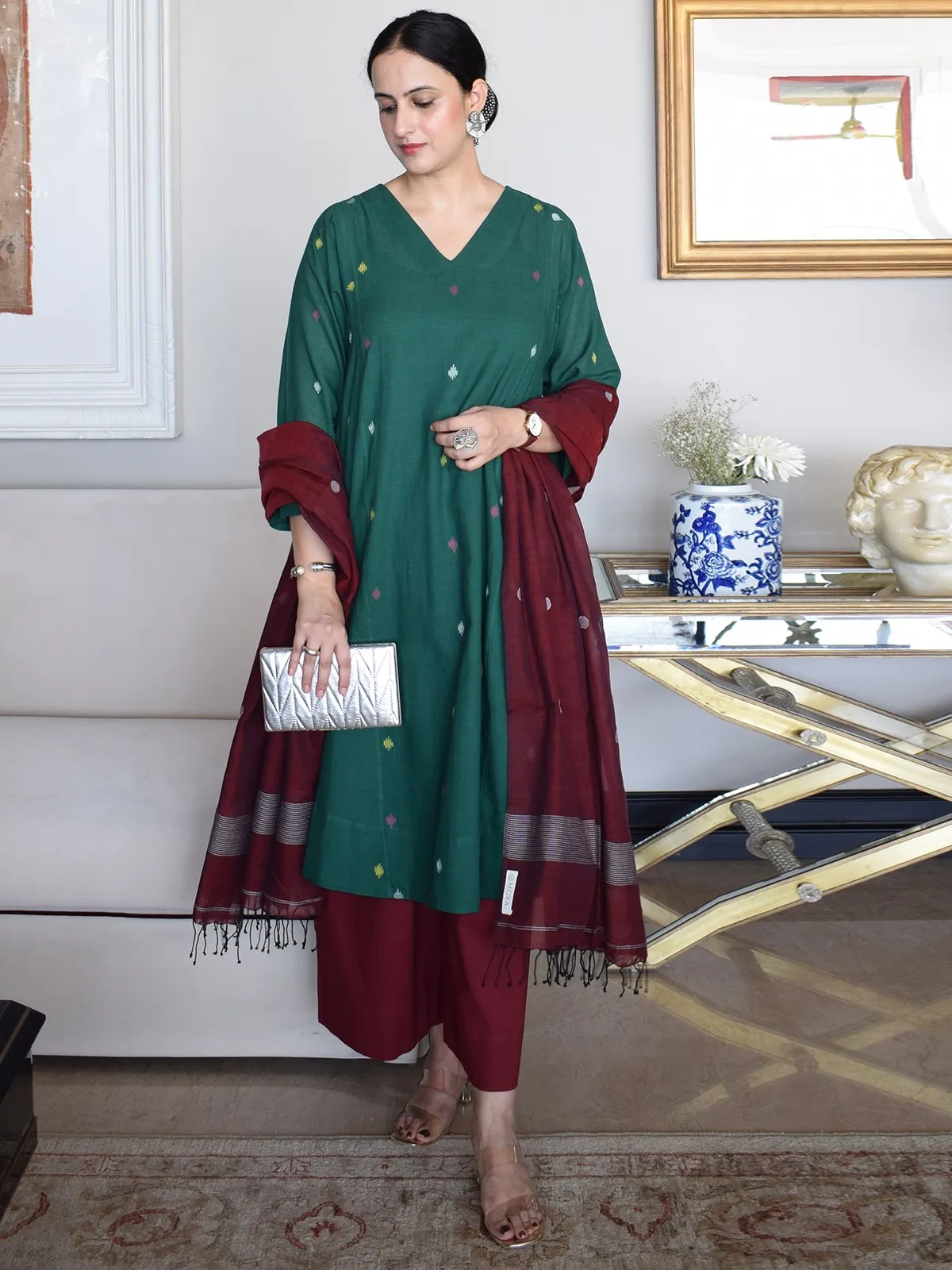 Forest Green Jamdani Phiran Set