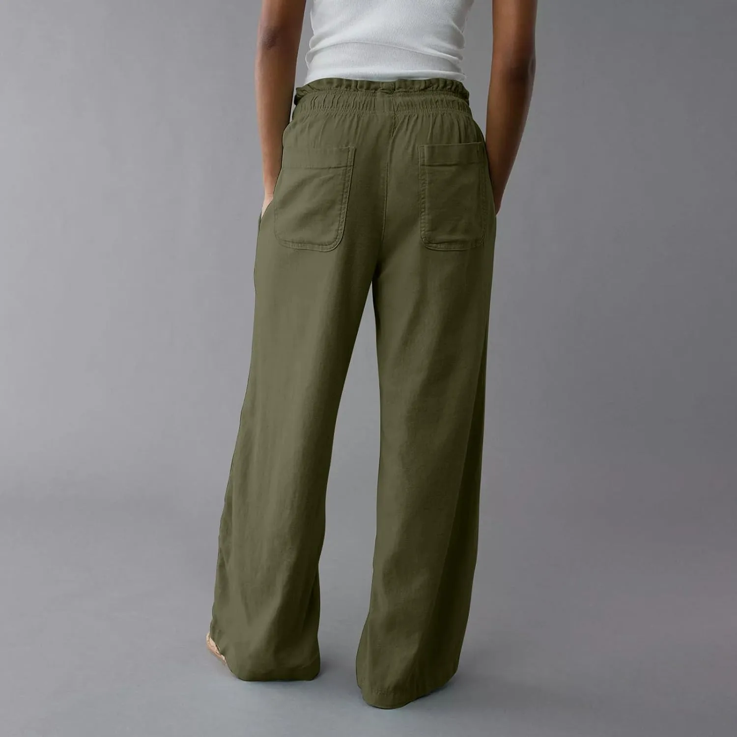 GOFULY Linen Wide Leg Pants for Women 2025 High Waisted Pants Casual Elastic Waist Drawstring Summer Trouser with Pockets