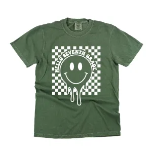 Hello Seventh Grade - Checker Smiley - SHORT SLEEVE COMFORT COLORS TEE