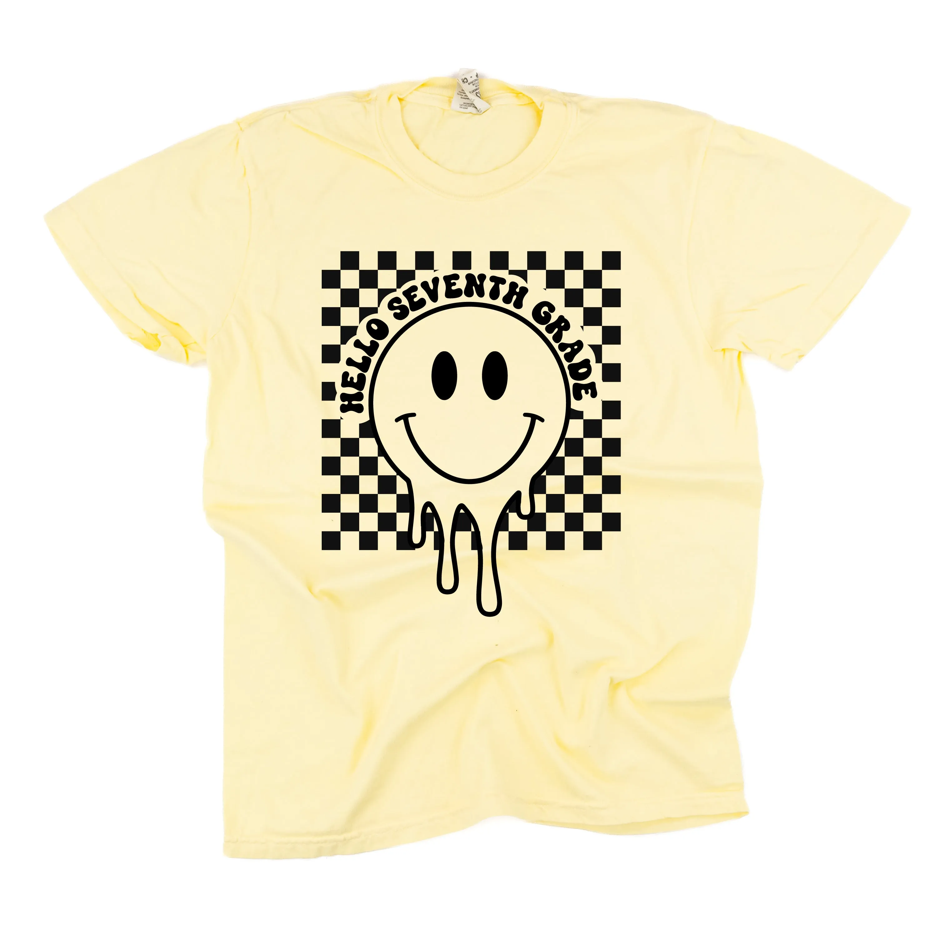 Hello Seventh Grade - Checker Smiley - SHORT SLEEVE COMFORT COLORS TEE
