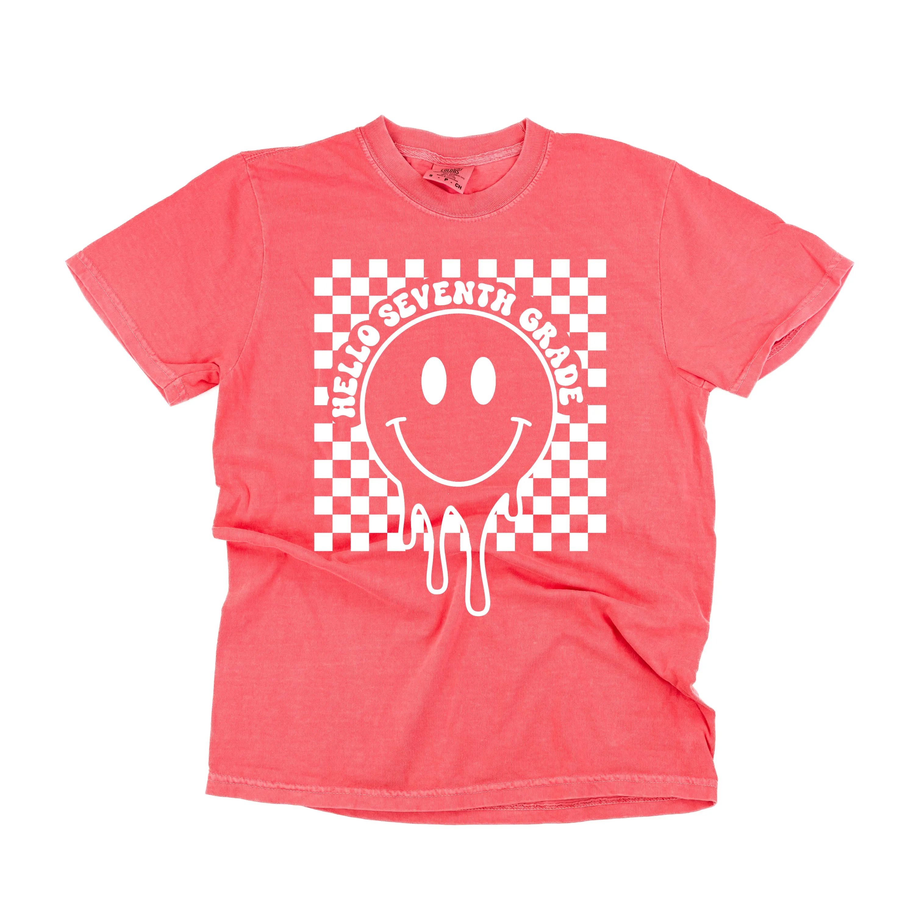 Hello Seventh Grade - Checker Smiley - SHORT SLEEVE COMFORT COLORS TEE