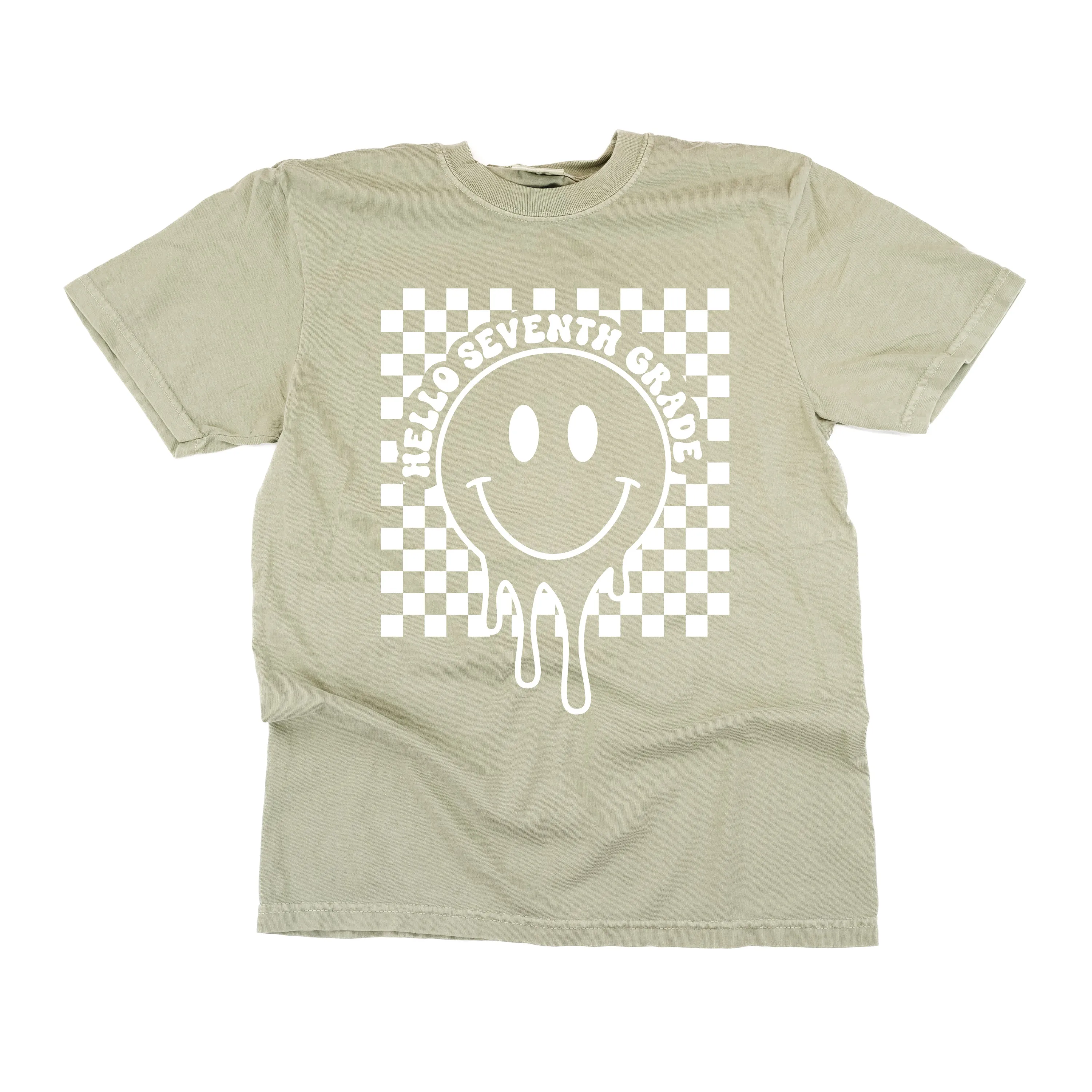 Hello Seventh Grade - Checker Smiley - SHORT SLEEVE COMFORT COLORS TEE