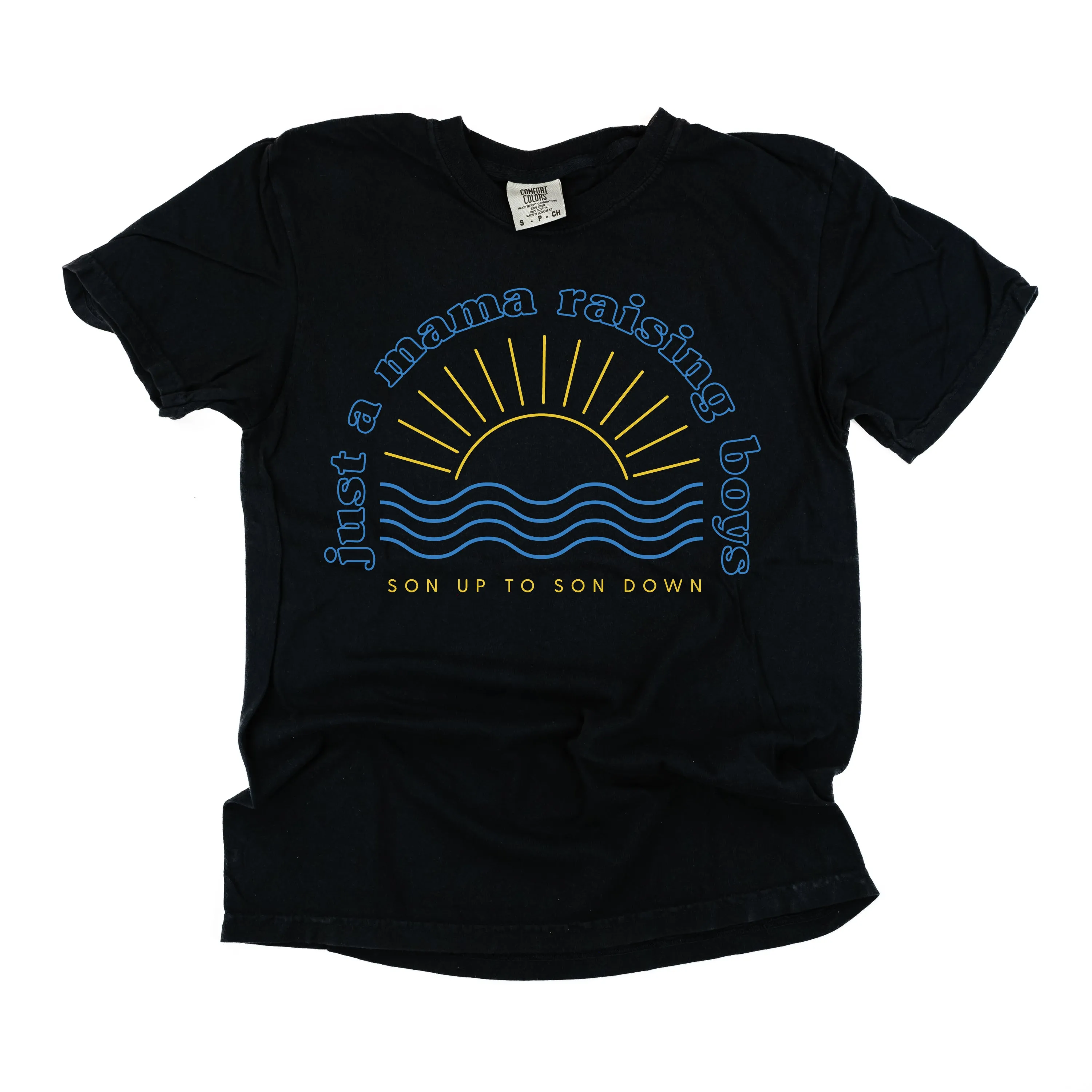 Just A Mama Raising Boys - SON UP TO SON DOWN - (Plural) - SHORT SLEEVE COMFORT COLORS TEE