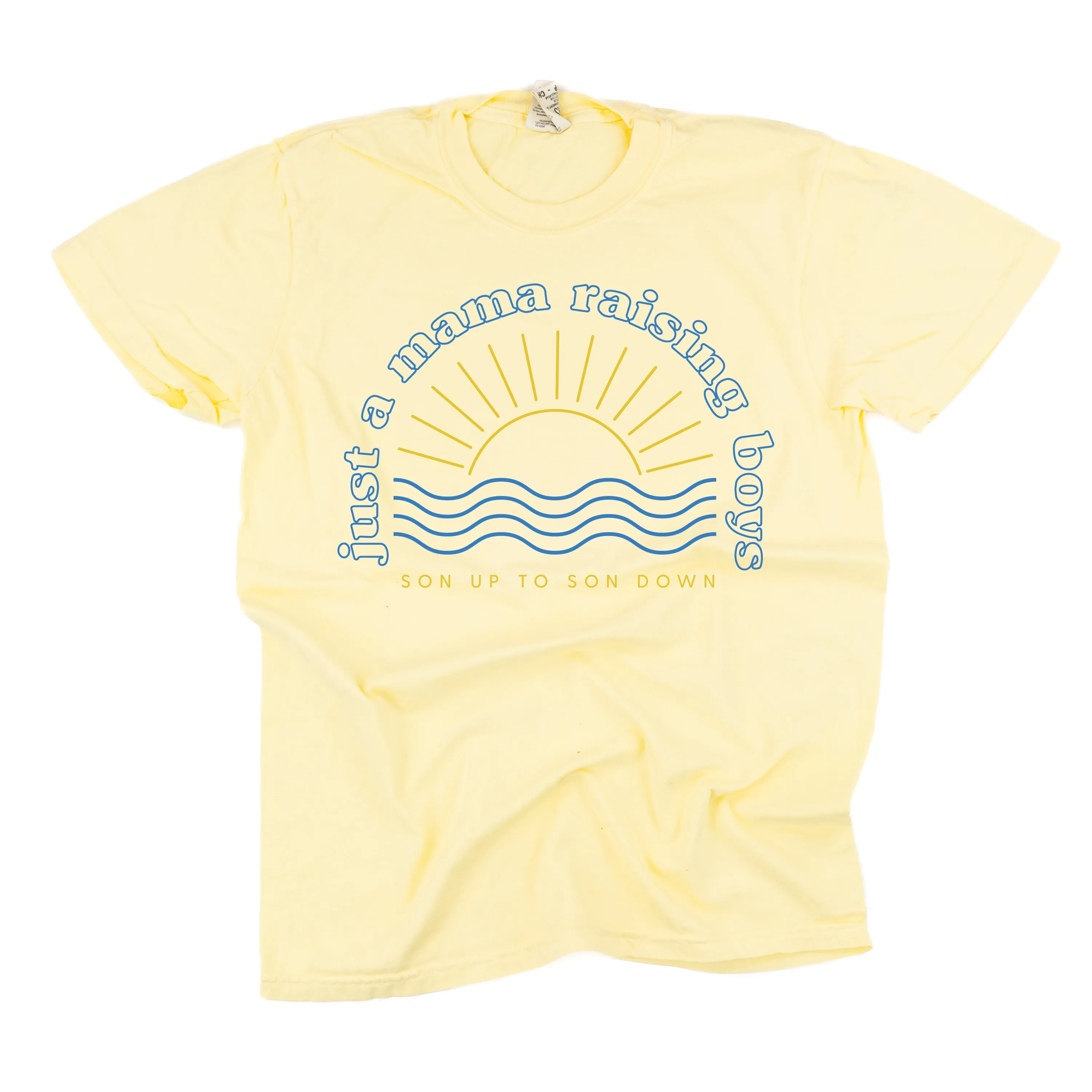 Just A Mama Raising Boys - SON UP TO SON DOWN - (Plural) - SHORT SLEEVE COMFORT COLORS TEE