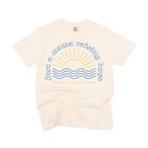 Just A Mama Raising Boys - SON UP TO SON DOWN - (Plural) - SHORT SLEEVE COMFORT COLORS TEE