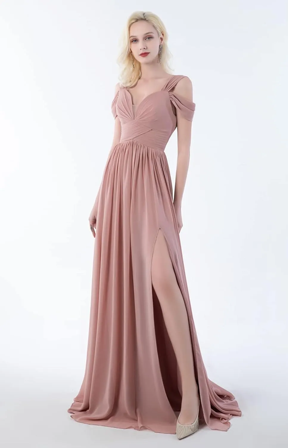 Off The Shoulder Bridesmaid Dresses Long A-line Chiffon Formal Evening Gown