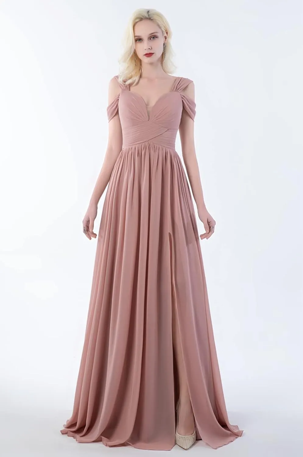 Off The Shoulder Bridesmaid Dresses Long A-line Chiffon Formal Evening Gown