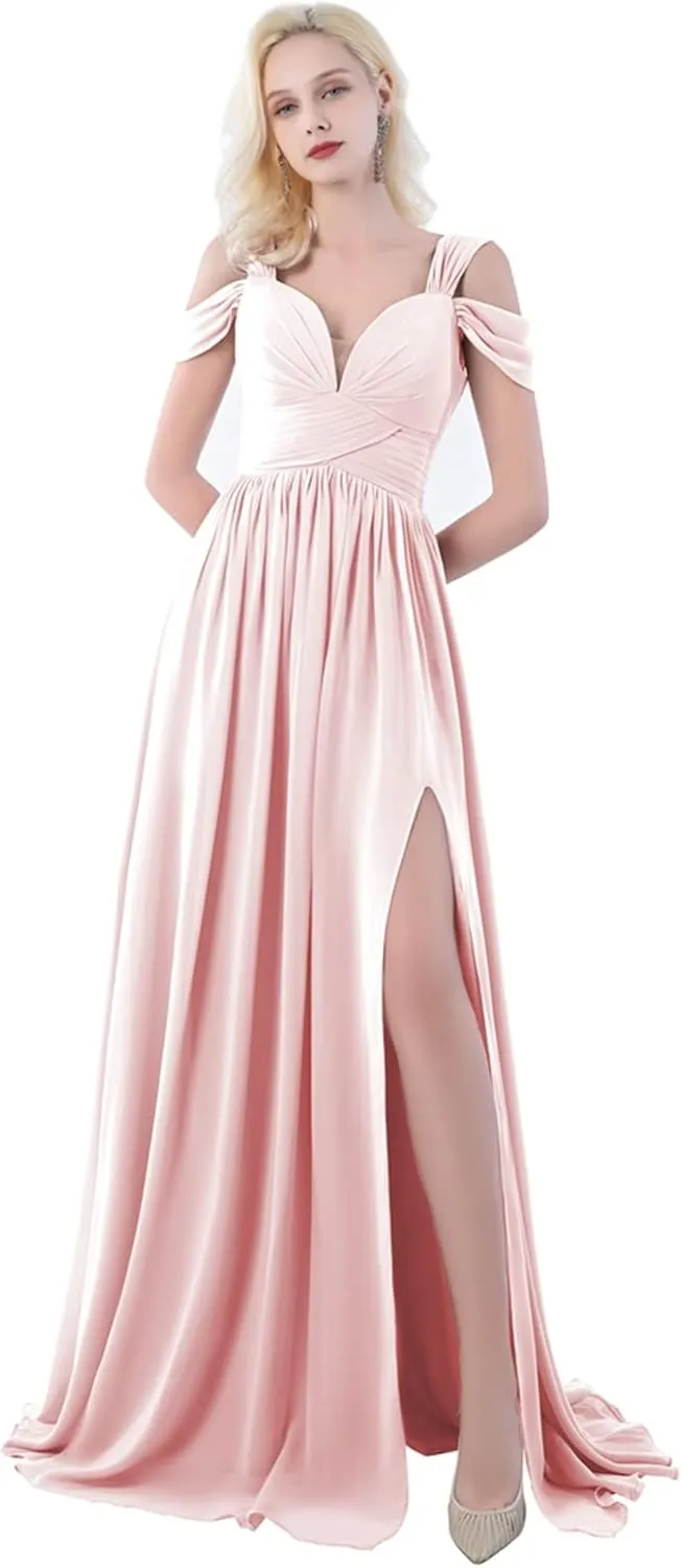 Off The Shoulder Bridesmaid Dresses Long A-line Chiffon Formal Evening Gown