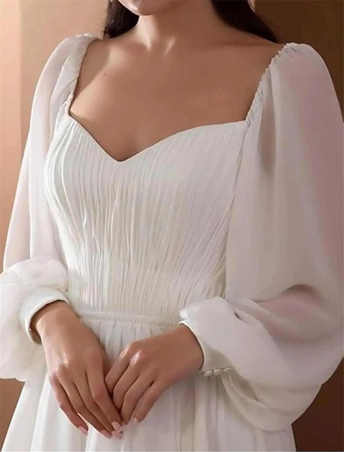 Off The Shoulder Romantic Puff-Sleeve White Wedding Dress A-Line Chiffon Evening Dress Beach Dress Ball Gown 2024