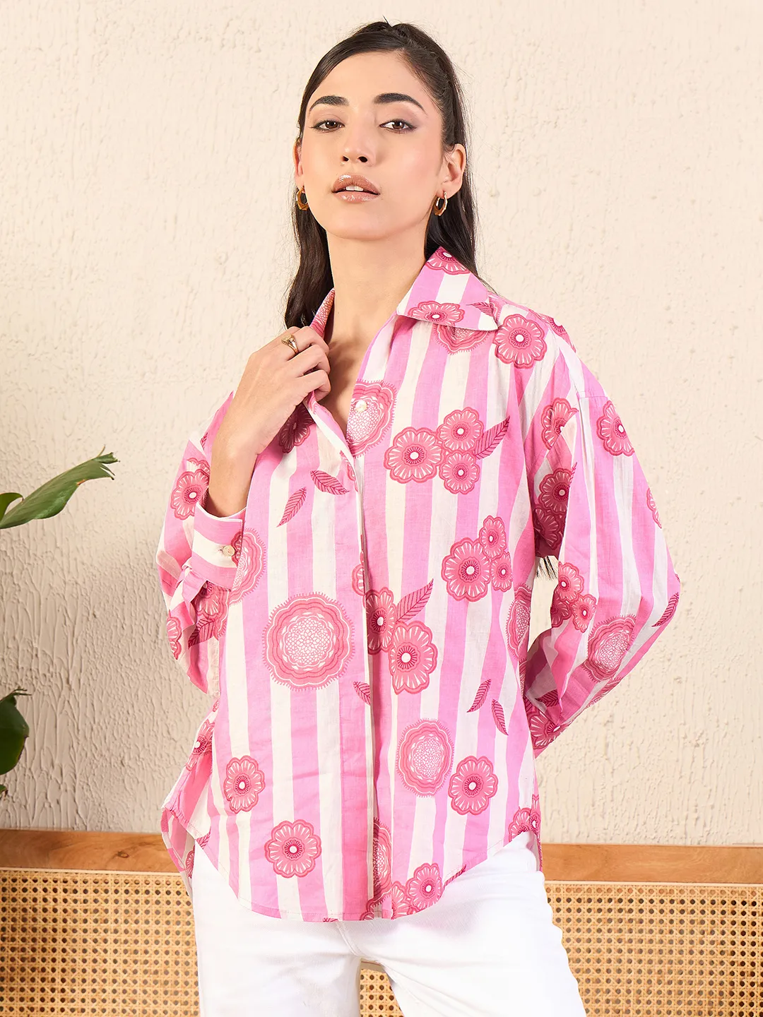 Printed Asymmetrical Cotton Shirt
