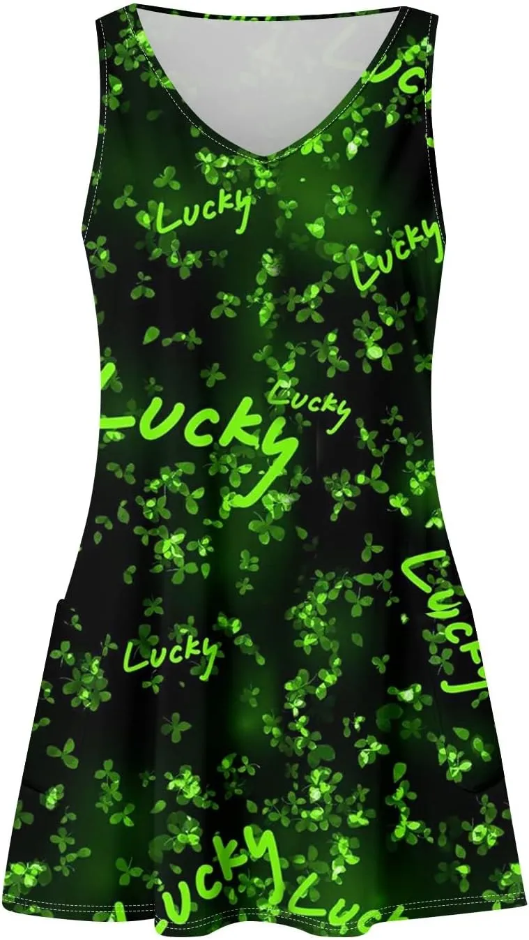 St. Patrick's Day A Line Sleeveless Dress Women Trendy Birthday Comfy Loose Scoop