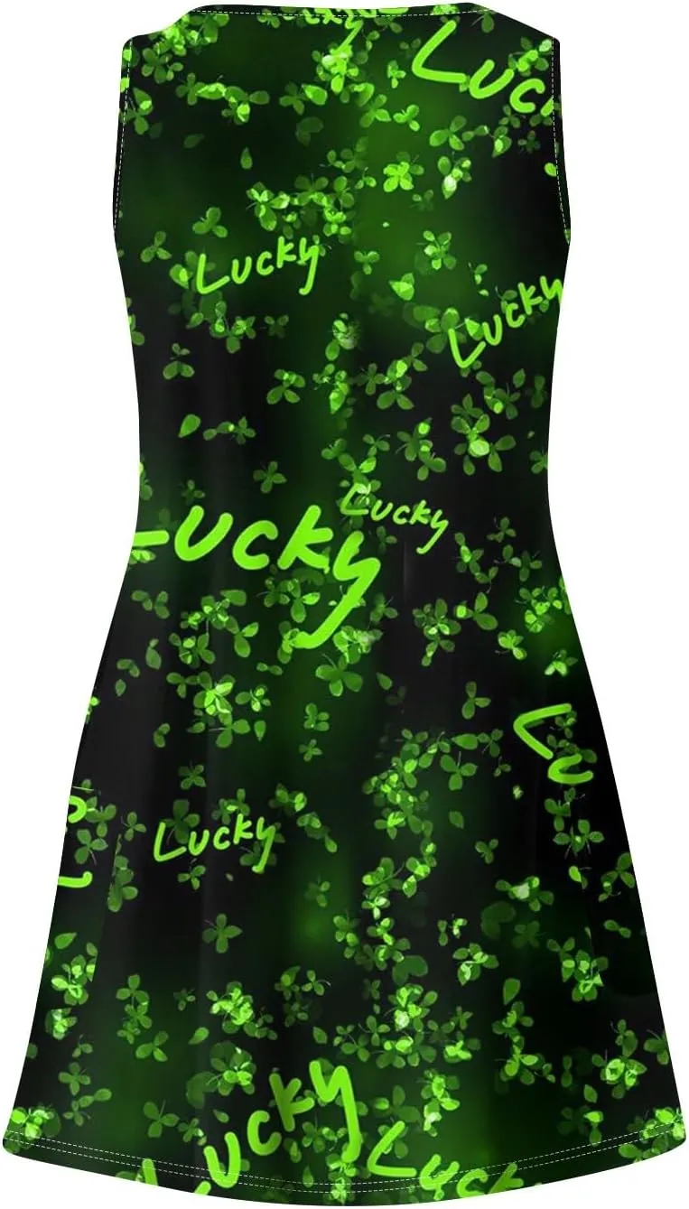St. Patrick's Day A Line Sleeveless Dress Women Trendy Birthday Comfy Loose Scoop