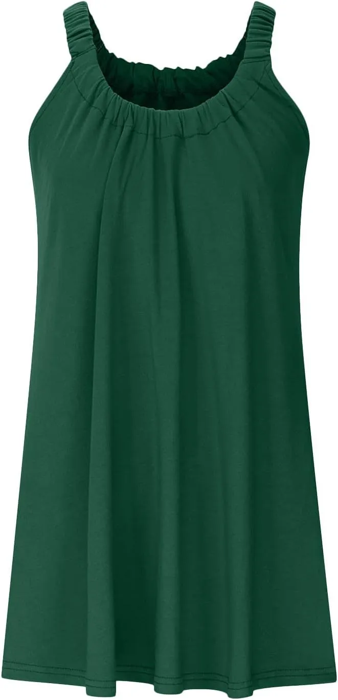 Summer Beach Dresses for Women,2024 Strappy Tank Dress Sleeveless Loose Flowy Mini Sundress Smocked Shift Tunic Dress