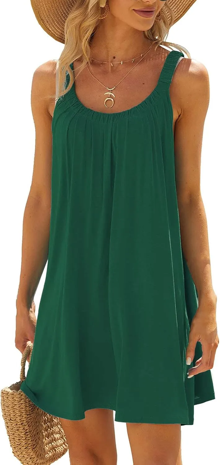 Summer Beach Dresses for Women,2024 Strappy Tank Dress Sleeveless Loose Flowy Mini Sundress Smocked Shift Tunic Dress