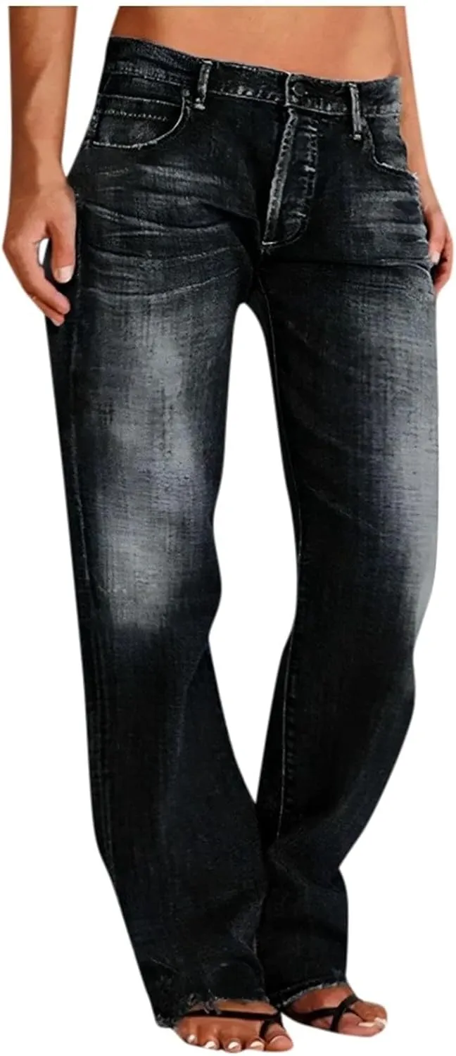 Women Baggy Boyfriend Jeans Pant Mid Rise Bootcut Jean High Waisted Jeans Flare Stretch Boyfriend Casual Denim Pants