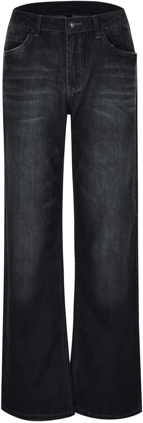 Women Baggy Boyfriend Jeans Pant Mid Rise Bootcut Jean High Waisted Jeans Flare Stretch Boyfriend Casual Denim Pants