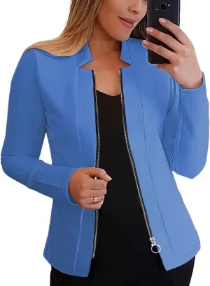 Womens Blazer Jackets Zip up Open Front Cardigan Jacket Casual Long Sleeve Work Office Suit Crop Outerwear