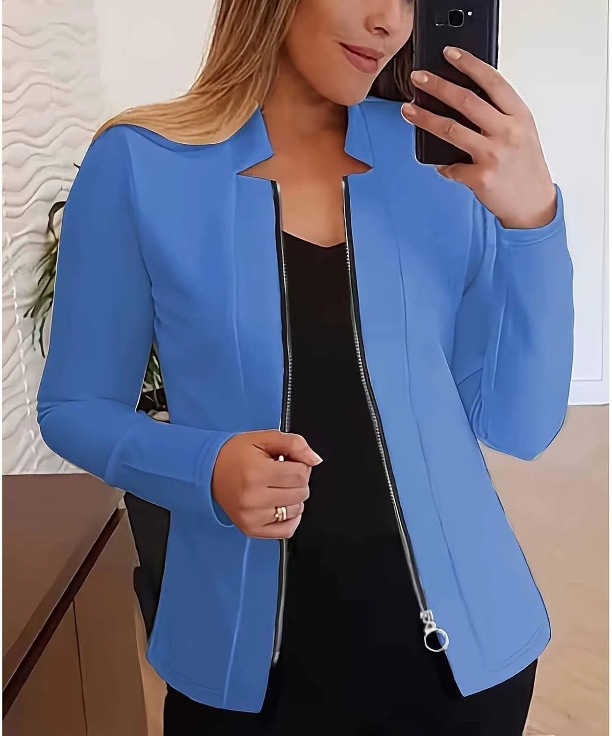 Womens Blazer Jackets Zip up Open Front Cardigan Jacket Casual Long Sleeve Work Office Suit Crop Outerwear